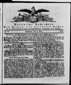 Berlinische Nachrichten von Staats- und gelehrten Sachen vom 30.03.1833
