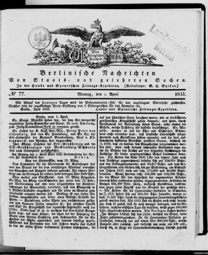 Berlinische Nachrichten von Staats- und gelehrten Sachen vom 01.04.1833