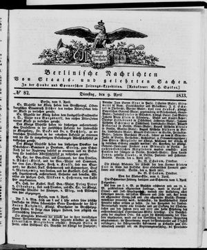 Berlinische Nachrichten von Staats- und gelehrten Sachen vom 09.04.1833