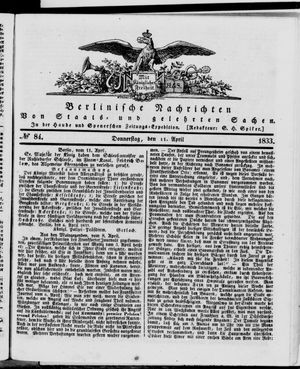 Berlinische Nachrichten von Staats- und gelehrten Sachen vom 11.04.1833