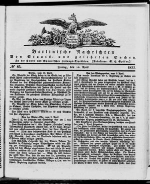 Berlinische Nachrichten von Staats- und gelehrten Sachen vom 12.04.1833