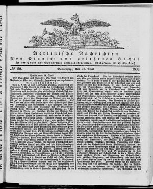 Berlinische Nachrichten von Staats- und gelehrten Sachen vom 18.04.1833