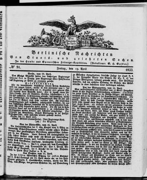Berlinische Nachrichten von Staats- und gelehrten Sachen vom 19.04.1833