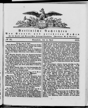 Berlinische Nachrichten von Staats- und gelehrten Sachen vom 20.04.1833