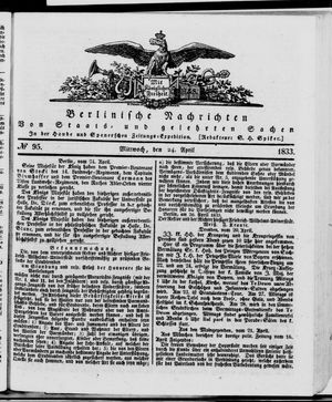 Berlinische Nachrichten von Staats- und gelehrten Sachen vom 24.04.1833
