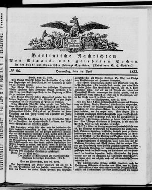 Berlinische Nachrichten von Staats- und gelehrten Sachen vom 25.04.1833