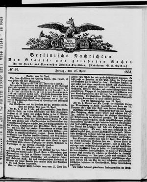 Berlinische Nachrichten von Staats- und gelehrten Sachen vom 26.04.1833