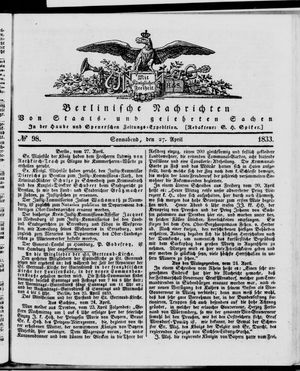 Berlinische Nachrichten von Staats- und gelehrten Sachen vom 27.04.1833