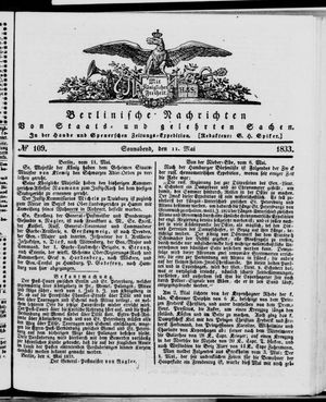 Berlinische Nachrichten von Staats- und gelehrten Sachen vom 11.05.1833