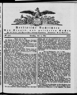 Berlinische Nachrichten von Staats- und gelehrten Sachen vom 14.05.1833