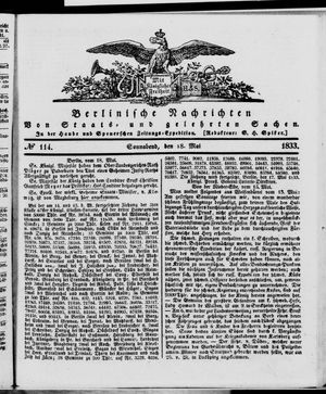 Berlinische Nachrichten von Staats- und gelehrten Sachen vom 18.05.1833