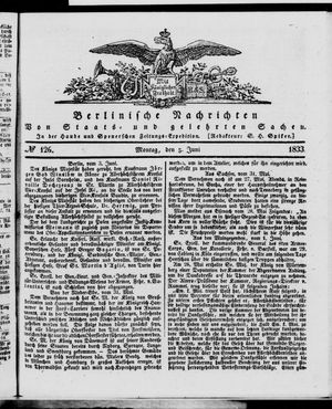 Berlinische Nachrichten von Staats- und gelehrten Sachen on Jun 3, 1833