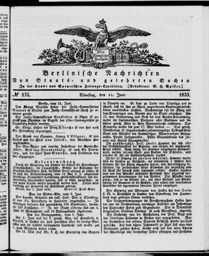 Berlinische Nachrichten von Staats- und gelehrten Sachen on Jun 11, 1833
