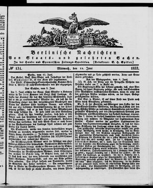 Berlinische Nachrichten von Staats- und gelehrten Sachen vom 12.06.1833