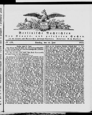 Berlinische Nachrichten von Staats- und gelehrten Sachen vom 18.06.1833