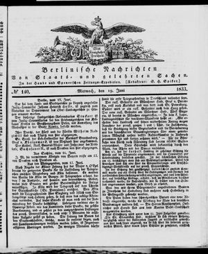 Berlinische Nachrichten von Staats- und gelehrten Sachen vom 19.06.1833