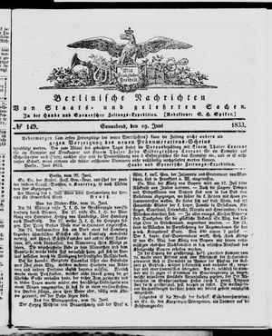 Berlinische Nachrichten von Staats- und gelehrten Sachen vom 29.06.1833