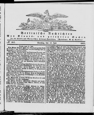 Berlinische Nachrichten von Staats- und gelehrten Sachen vom 16.07.1833