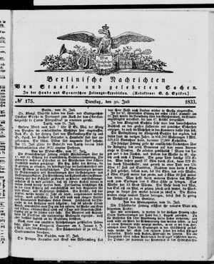 Berlinische Nachrichten von Staats- und gelehrten Sachen vom 30.07.1833