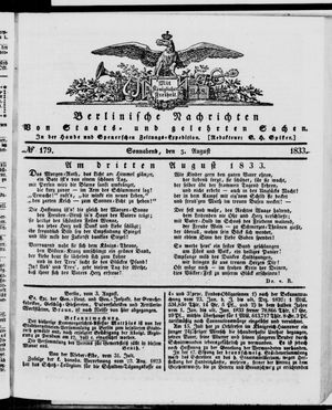 Berlinische Nachrichten von Staats- und gelehrten Sachen vom 03.08.1833