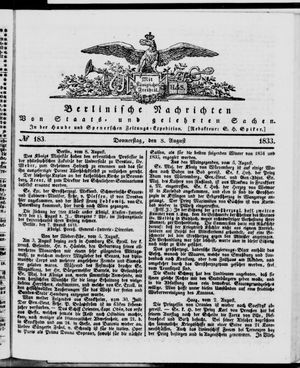 Berlinische Nachrichten von Staats- und gelehrten Sachen vom 08.08.1833