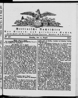 Berlinische Nachrichten von Staats- und gelehrten Sachen vom 13.08.1833