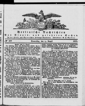 Berlinische Nachrichten von Staats- und gelehrten Sachen vom 15.08.1833