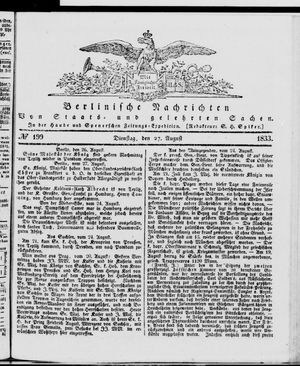 Berlinische Nachrichten von Staats- und gelehrten Sachen vom 27.08.1833