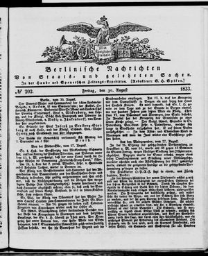 Berlinische Nachrichten von Staats- und gelehrten Sachen vom 30.08.1833