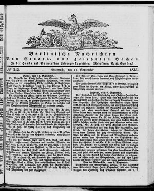 Berlinische Nachrichten von Staats- und gelehrten Sachen vom 11.09.1833