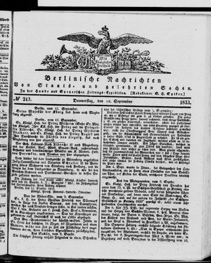 Berlinische Nachrichten von Staats- und gelehrten Sachen on Sep 12, 1833