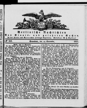 Berlinische Nachrichten von Staats- und gelehrten Sachen vom 14.09.1833