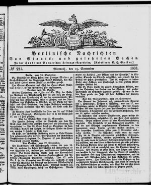 Berlinische Nachrichten von Staats- und gelehrten Sachen vom 25.09.1833