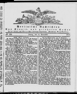 Berlinische Nachrichten von Staats- und gelehrten Sachen vom 27.09.1833