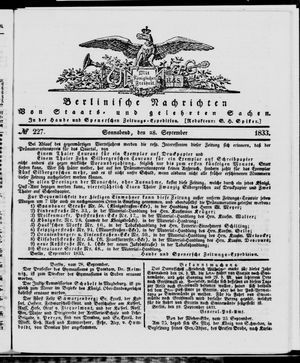 Berlinische Nachrichten von Staats- und gelehrten Sachen vom 28.09.1833