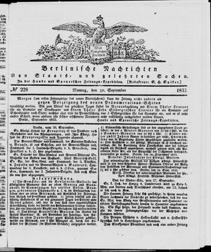 Berlinische Nachrichten von Staats- und gelehrten Sachen vom 30.09.1833