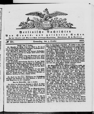 Berlinische Nachrichten von Staats- und gelehrten Sachen vom 03.10.1833