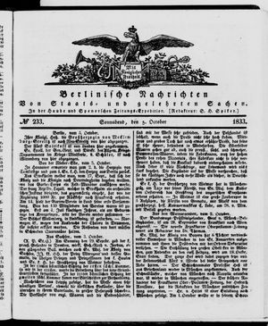 Berlinische Nachrichten von Staats- und gelehrten Sachen vom 05.10.1833