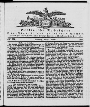 Berlinische Nachrichten von Staats- und gelehrten Sachen vom 09.10.1833