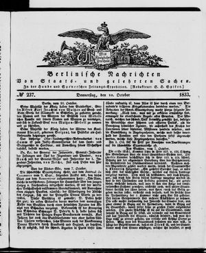 Berlinische Nachrichten von Staats- und gelehrten Sachen vom 10.10.1833