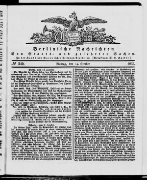 Berlinische Nachrichten von Staats- und gelehrten Sachen vom 14.10.1833