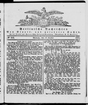 Berlinische Nachrichten von Staats- und gelehrten Sachen vom 16.10.1833