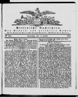 Berlinische Nachrichten von Staats- und gelehrten Sachen vom 17.10.1833