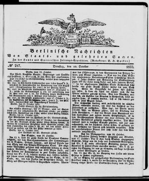 Berlinische Nachrichten von Staats- und gelehrten Sachen vom 22.10.1833
