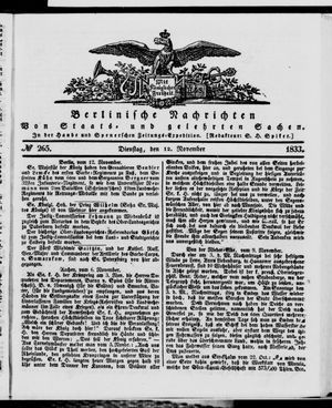 Berlinische Nachrichten von Staats- und gelehrten Sachen vom 12.11.1833