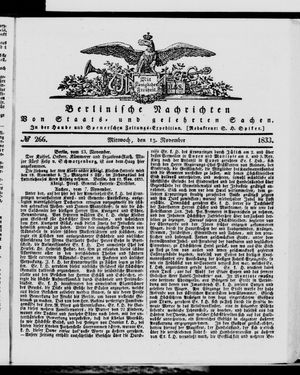 Berlinische Nachrichten von Staats- und gelehrten Sachen vom 13.11.1833