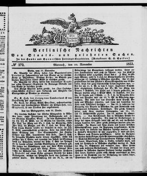 Berlinische Nachrichten von Staats- und gelehrten Sachen vom 20.11.1833