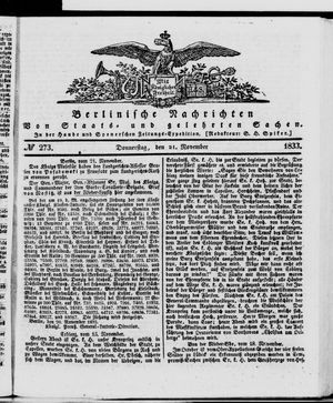 Berlinische Nachrichten von Staats- und gelehrten Sachen vom 21.11.1833