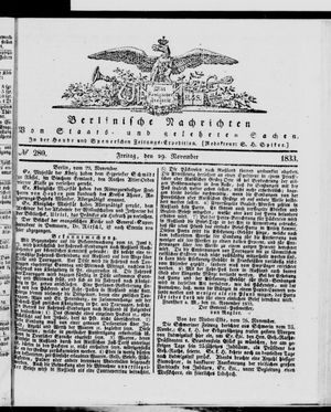 Berlinische Nachrichten von Staats- und gelehrten Sachen on Nov 29, 1833