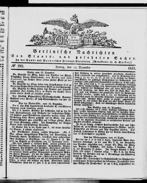 Berlinische Nachrichten von Staats- und gelehrten Sachen vom 13.12.1833